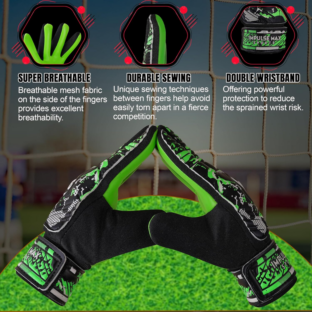 Impulse Max Sports Soccer Goalkeeper Gloves | Size 4 | Green | Soccer Goalie Gloves