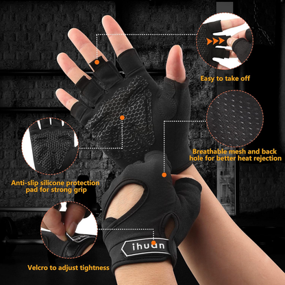 Ihuan Breathable Workout Gloves | Size: X-Large | Black | Full Palm Protection