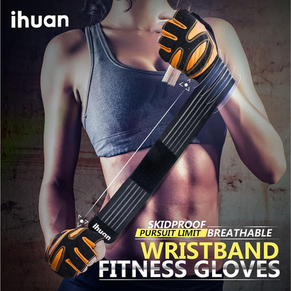 Ihuan Ventilated Weight Lifting Workout Gloves with Wrist Wrap Support | X-Small | Orange