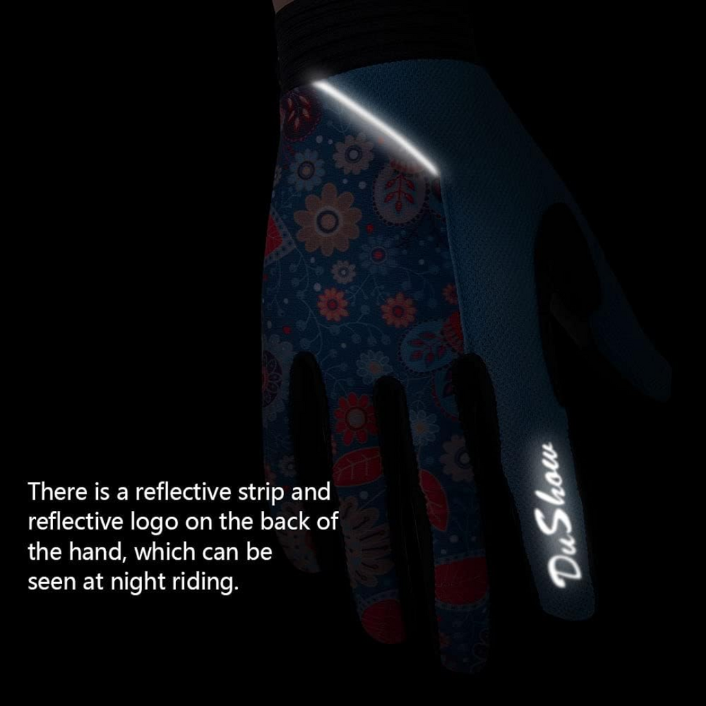 DuShow Women's Cycling Gloves | Medium | Full Finger | Touchscreen Capable | Blue Boho