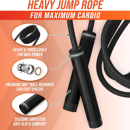 Epitomie Fitness Heavy Jump Rope | Weighted Rope & Steel Handles | Adjustable Cable