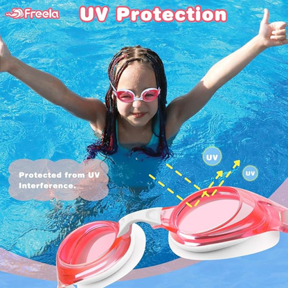Freela Kids Swim Goggles | Adjustable (Age 3-15) | Red