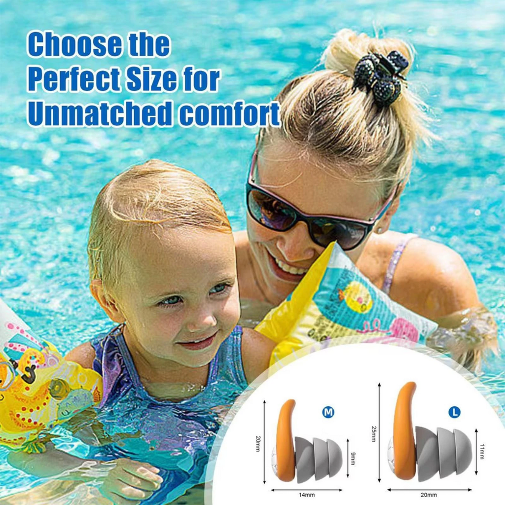 Swimming Silicone Reusable Ear Plugs for Adults & Kids | 3 Different Sizes | Noise Reducing Earplugs | 3 Layer Sound Insulation