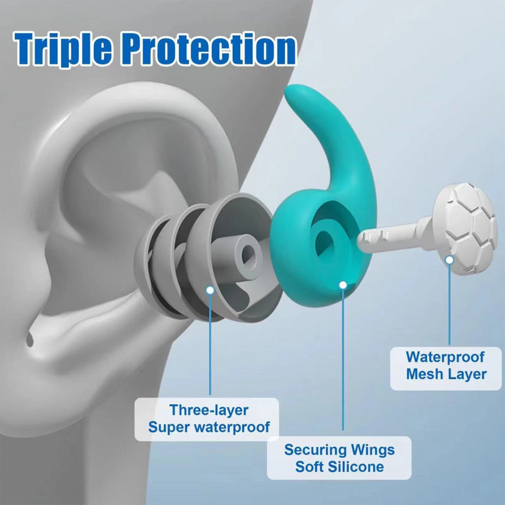 Swimming Silicone Reusable Ear Plugs for Adults & Kids | 3 Different Sizes | Noise Reducing Earplugs | 3 Layer Sound Insulation