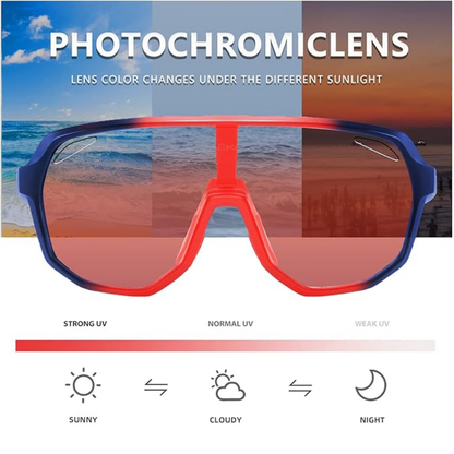 Gaekol Photochromic Sunglasses UV400 Protection | Adult | Blue/Photochromic Red