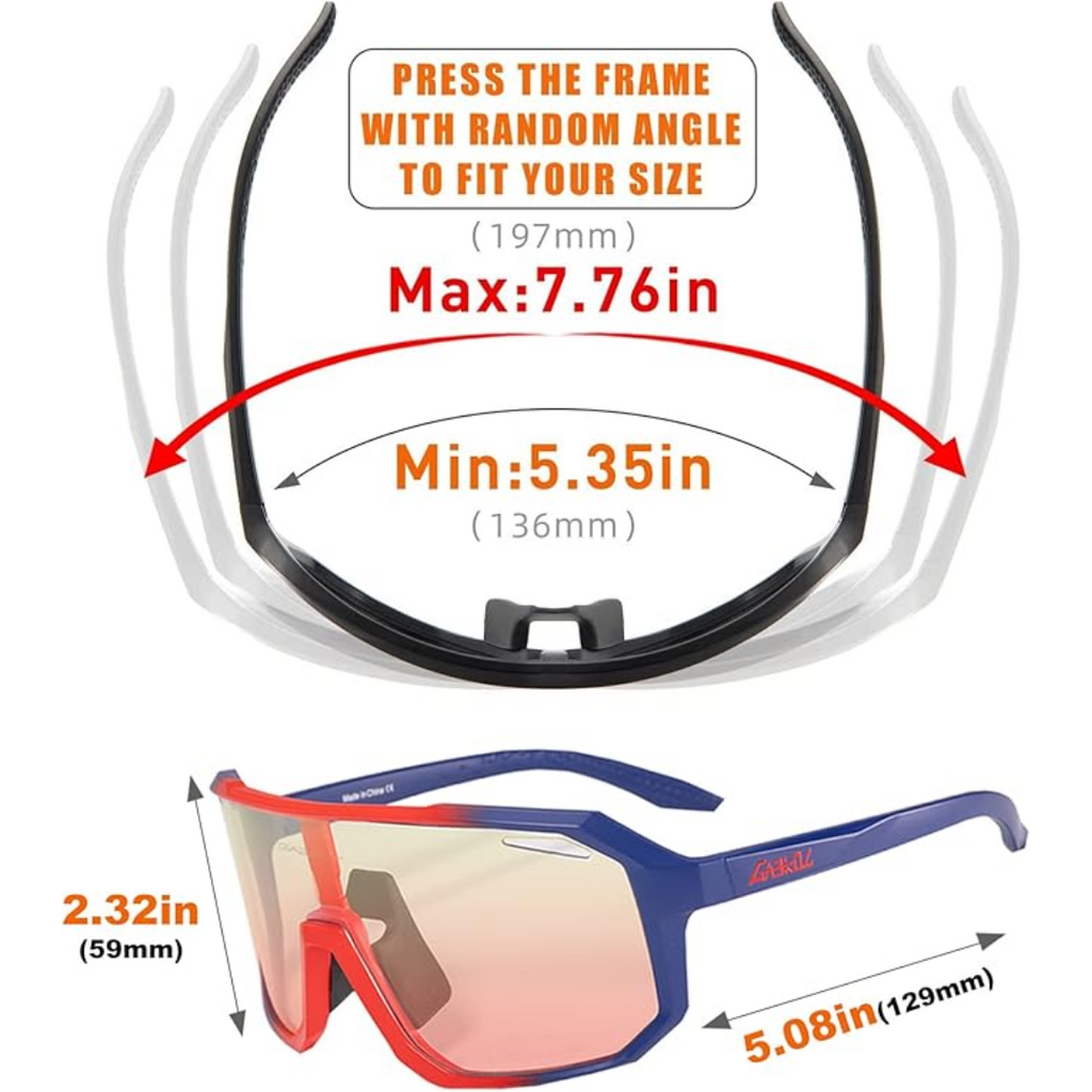 Gaekol Photochromic Sunglasses UV400 Protection | Adult | Blue/Photochromic Red