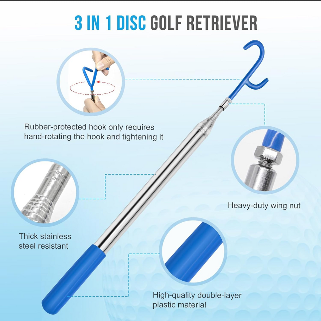 3 in 1 Telescopic Disc Golf Retiever | 16" - 16' Pole | Stainless Steel