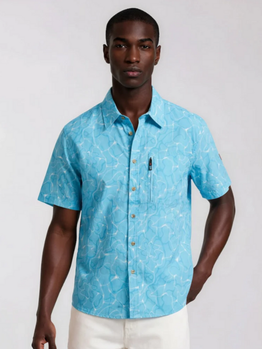 Canada Weather Gear Short Sleeve Button Down with Front Zip Pocket- Size Mens XL