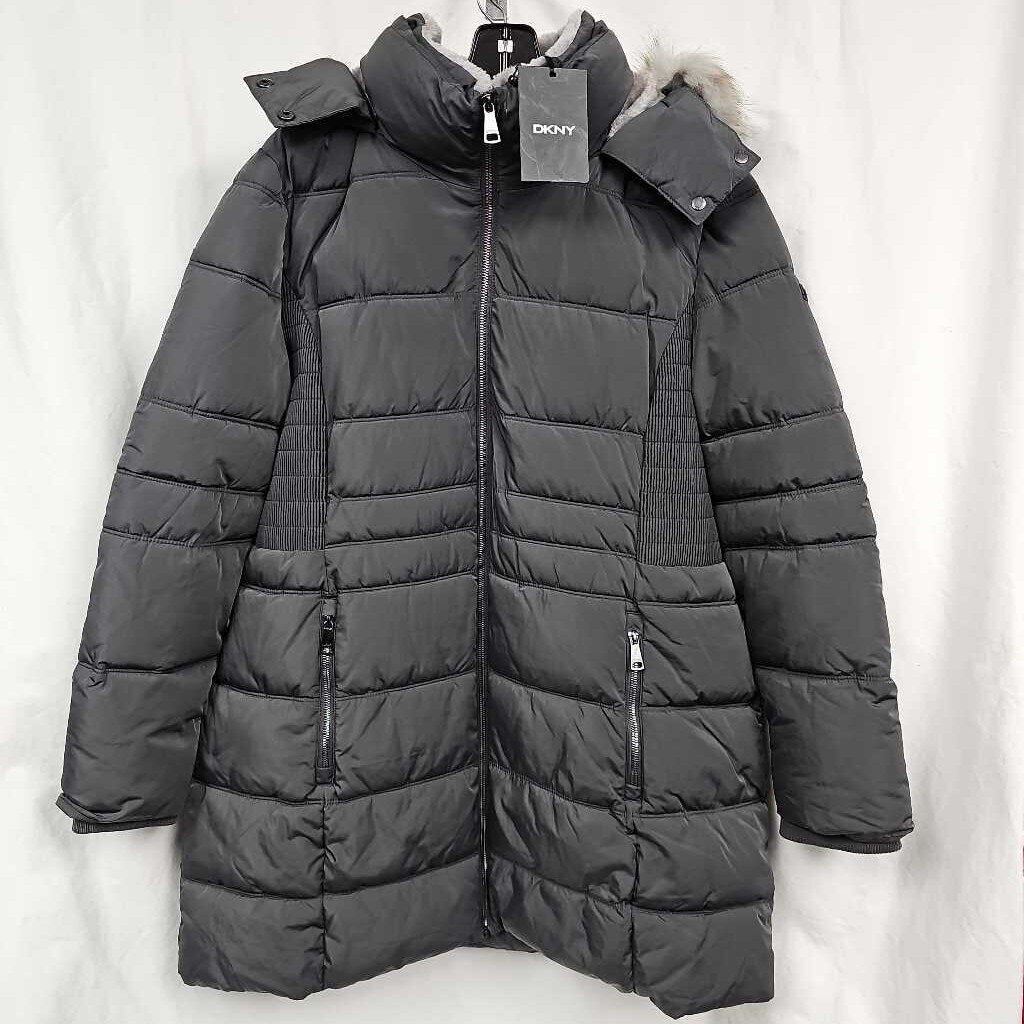 DKNY Faux Fur Trim Women's Hooded Puffer Coat | XXL
