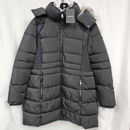 DKNY Faux Fur Trim Women's Hooded Puffer Coat | XXL