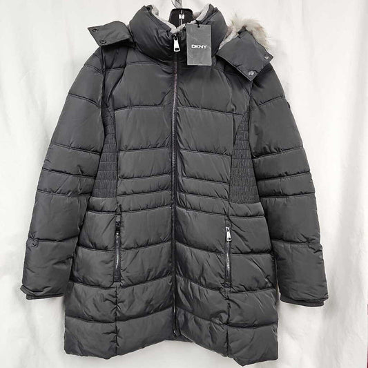 DKNY Faux Fur Trim Women's Hooded Puffer Coat | XXL