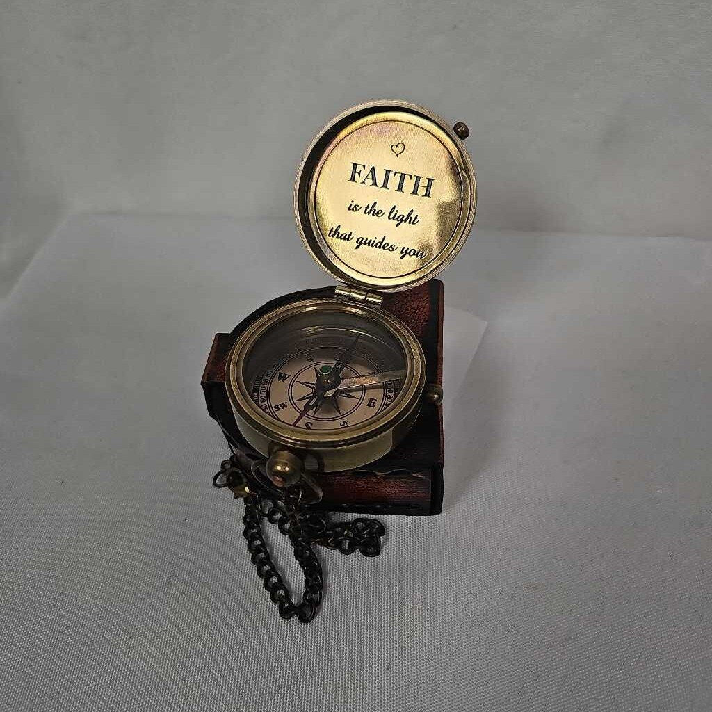 Faith Engraved Brass Compass