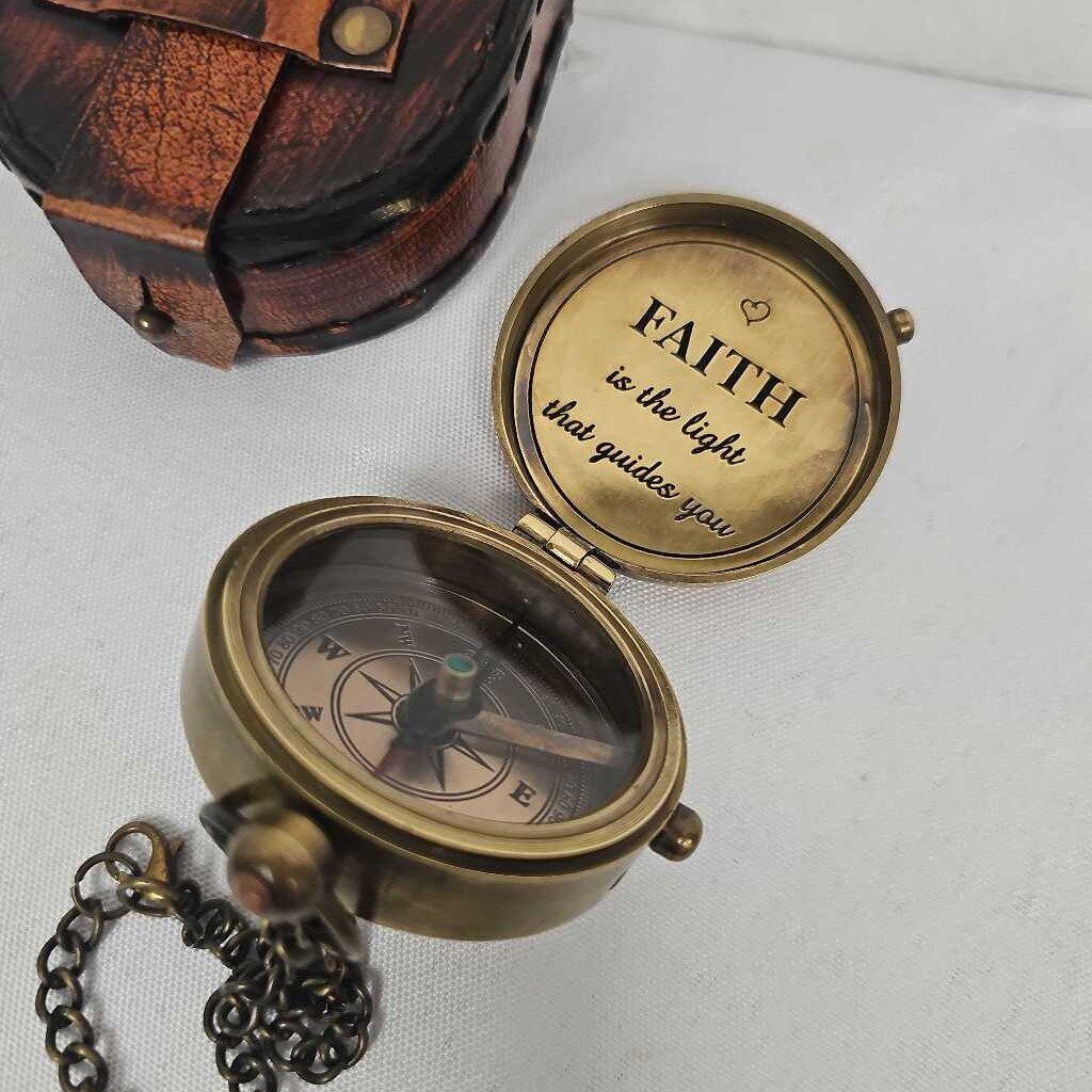 Faith Engraved Brass Compass
