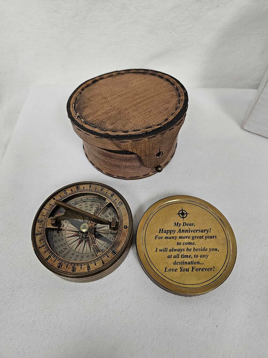 My Dear Happy Anniversary Engraved Brass Compass/Sun Dial