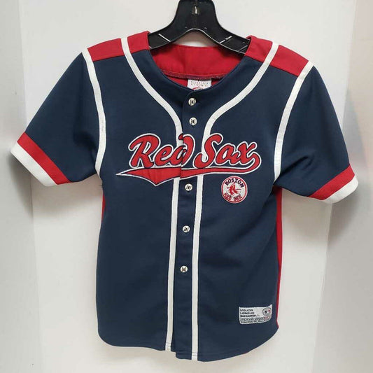 True Fan Boston Red Sox Button Down Jersey Blue/Red/White Size Youth Large