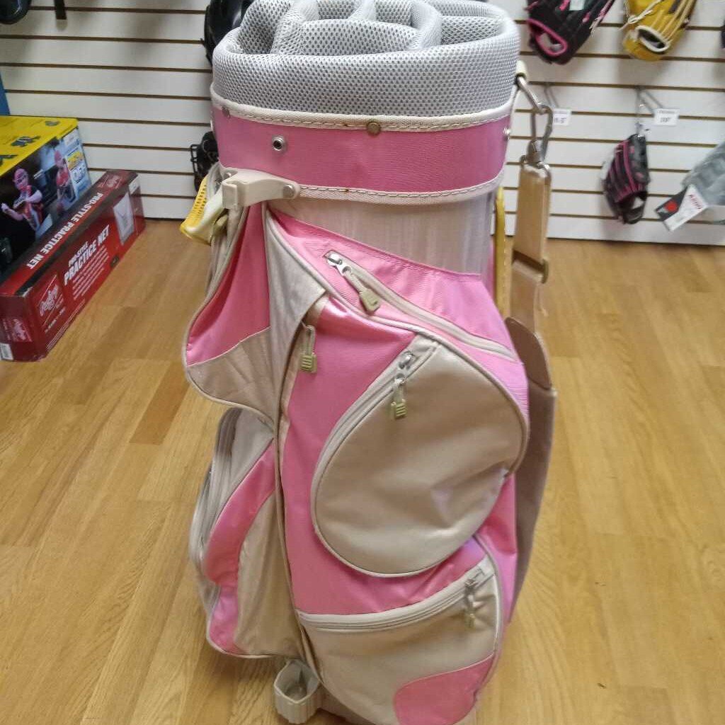 Womens Nexus 8 Way 8 Pocket Golf Cart Bag Pink/Beige Preowned