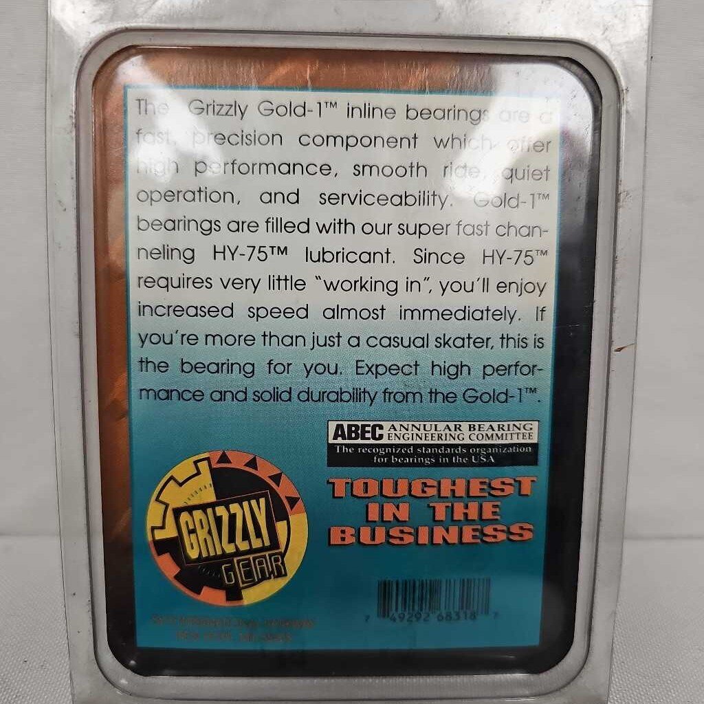 Grizzly Gear ABEC 1 Gold Bearings - 8 Pack