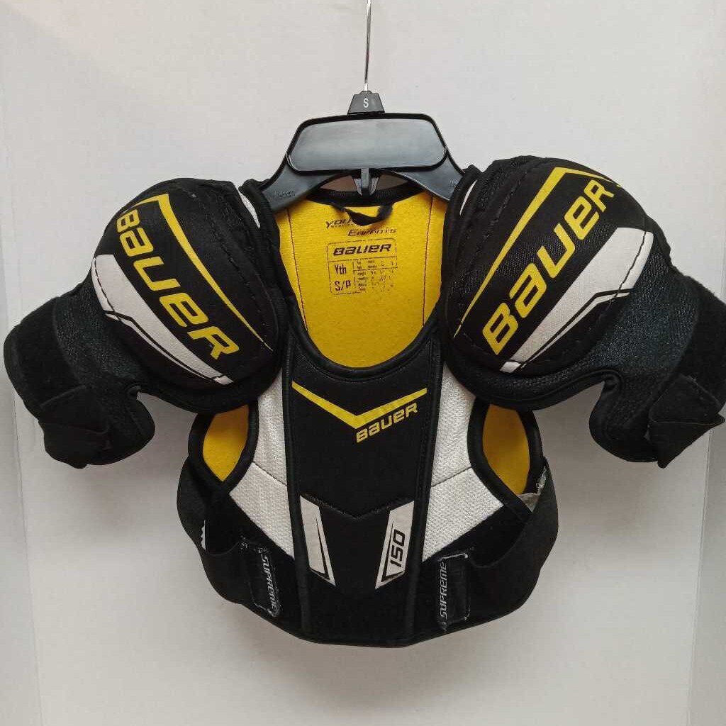 Bauer Supreme 150 Hockey Shoulder Pads Black/Yellow Size Youth Small Preowned