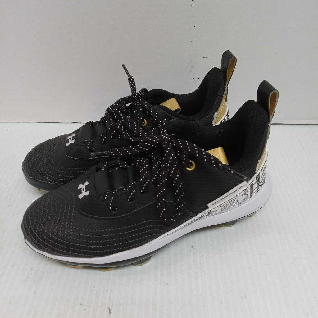 UA BH 7 Baseball/Softball Cleats Black/White/Gold Size Youth 1 Like New Preowned