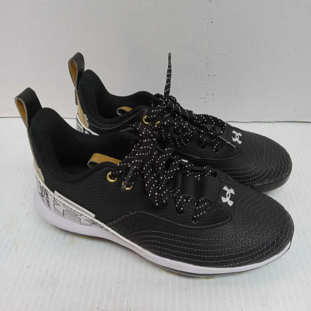 UA BH 7 Baseball/Softball Cleats Black/White/Gold Size Youth 1 Like New Preowned