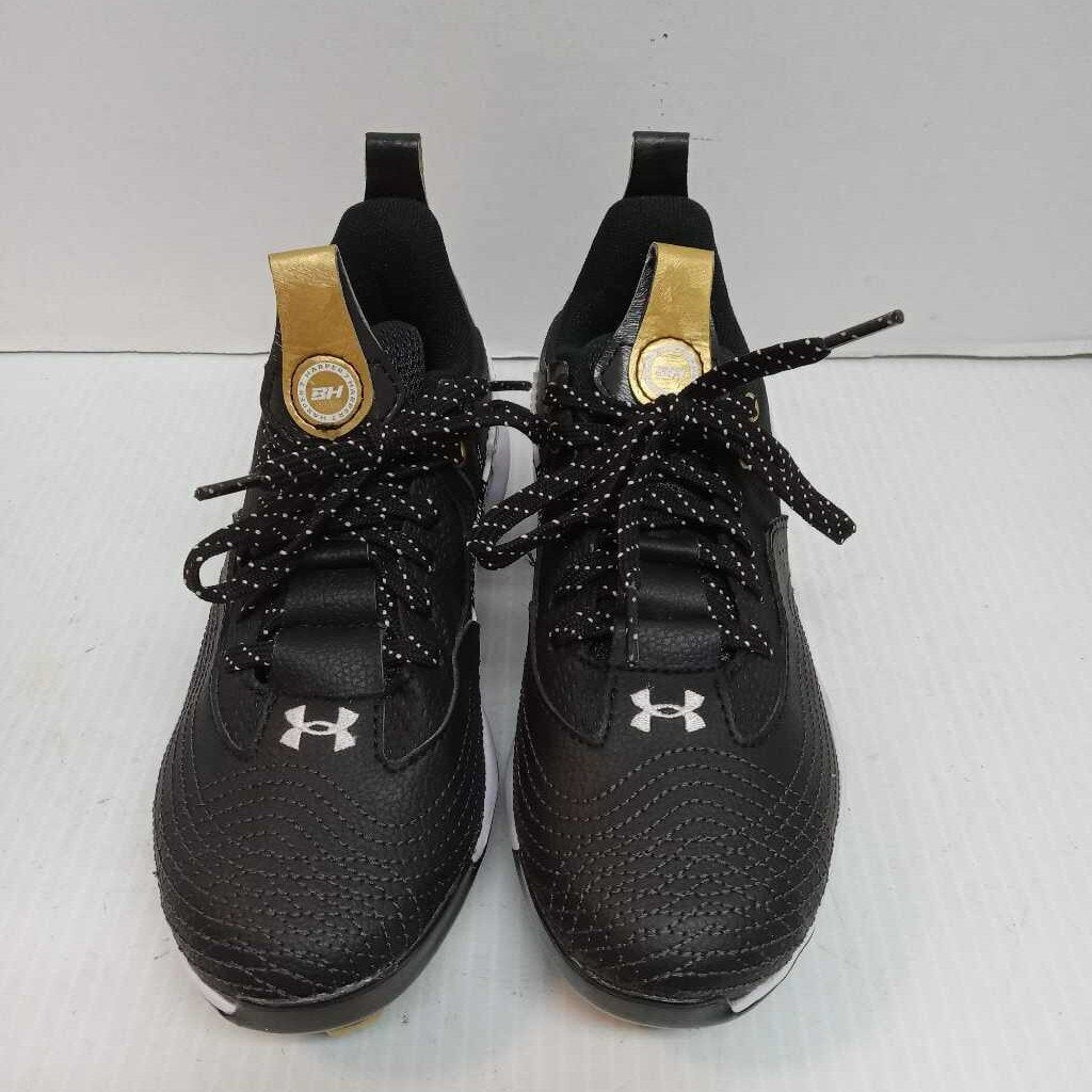 UA BH 7 Baseball/Softball Cleats Black/White/Gold Size Youth 1 Like New Preowned