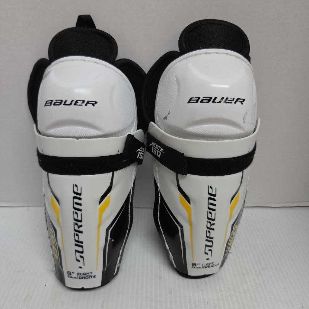 Bauer Supreme 150 Hockey Shinguards White/Black Size Youth 8" Preowned