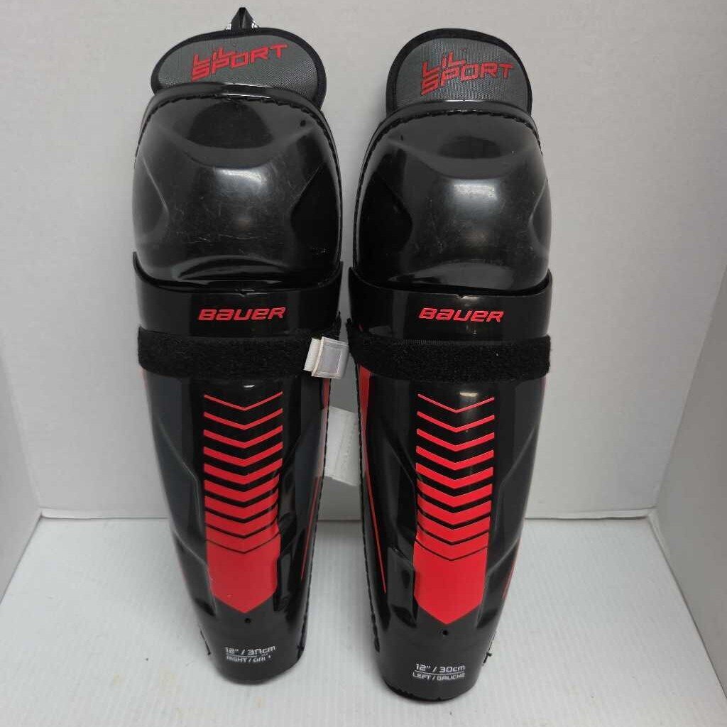 Bauer Lil Sport Hockey Shinguards Black/Red Size Junior 12" Preowned