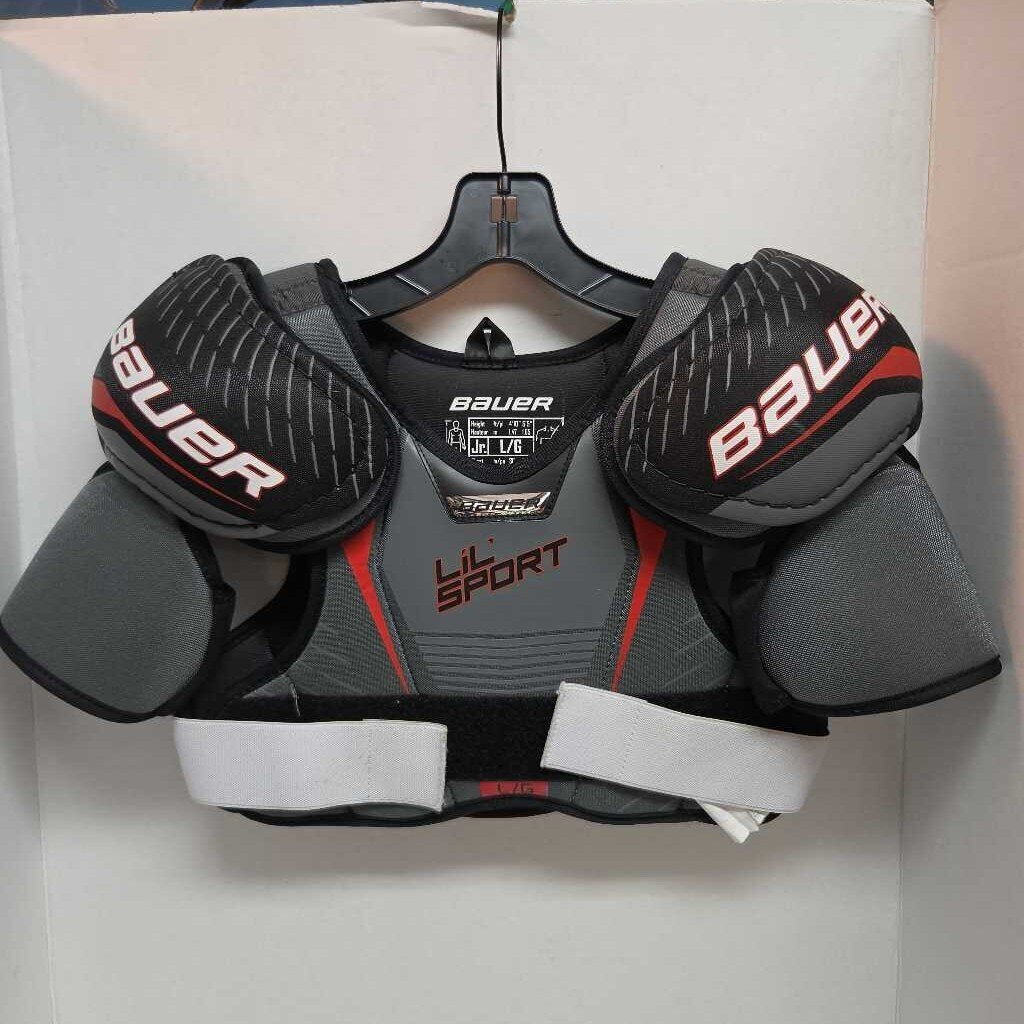 Bauer Lil Sport Hockey Shoulder Pads Black/Grey/Red Size Junior Large Preowned