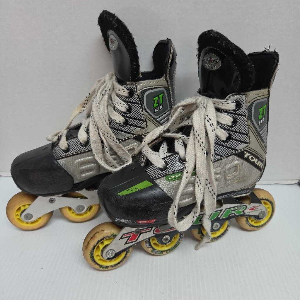 Tour ZT 660 Inline Hockey Skates Black/Grey Size Y11 - 1 Adjustable Preowned