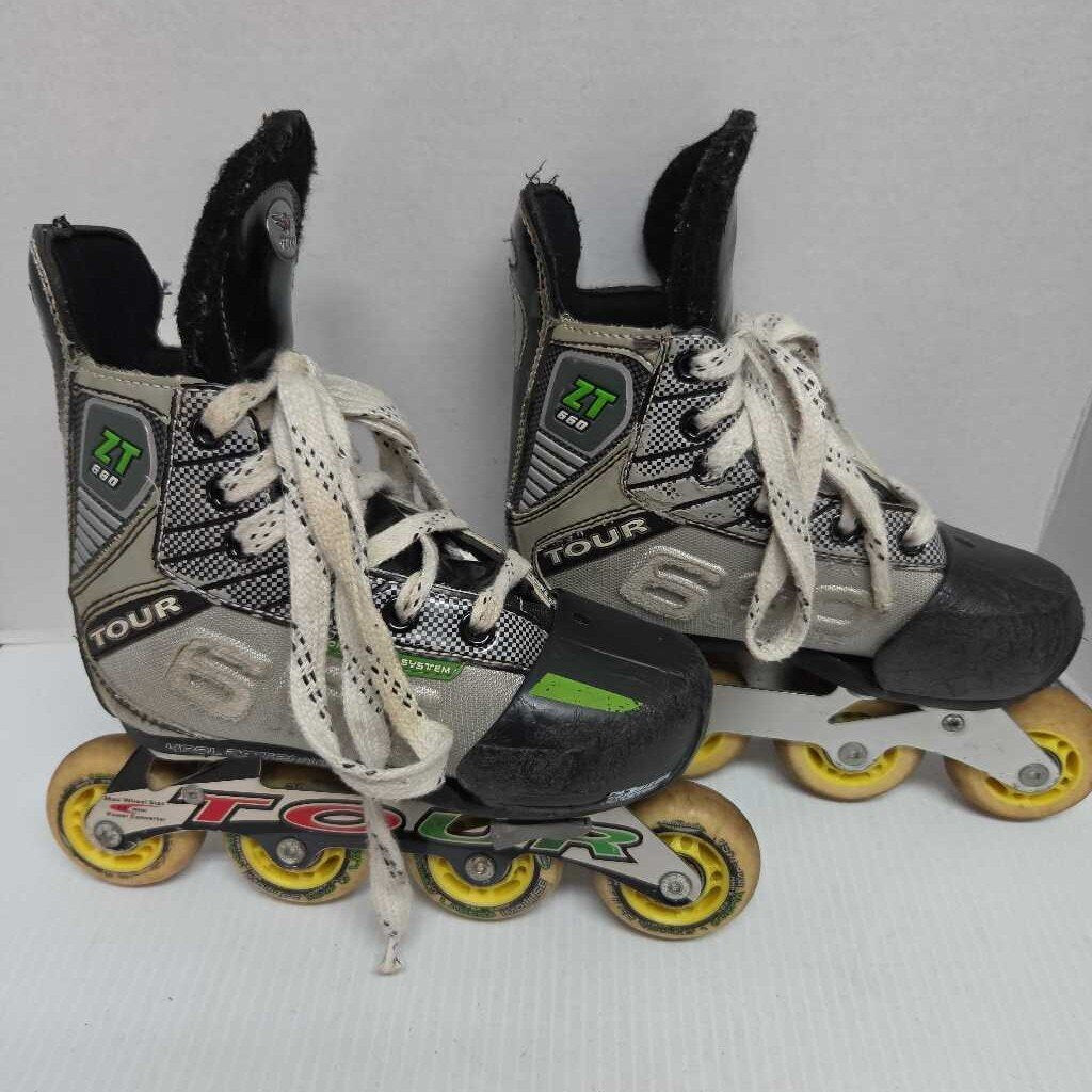 Tour ZT 660 Inline Hockey Skates Black/Grey Size Y11 - 1 Adjustable Preowned