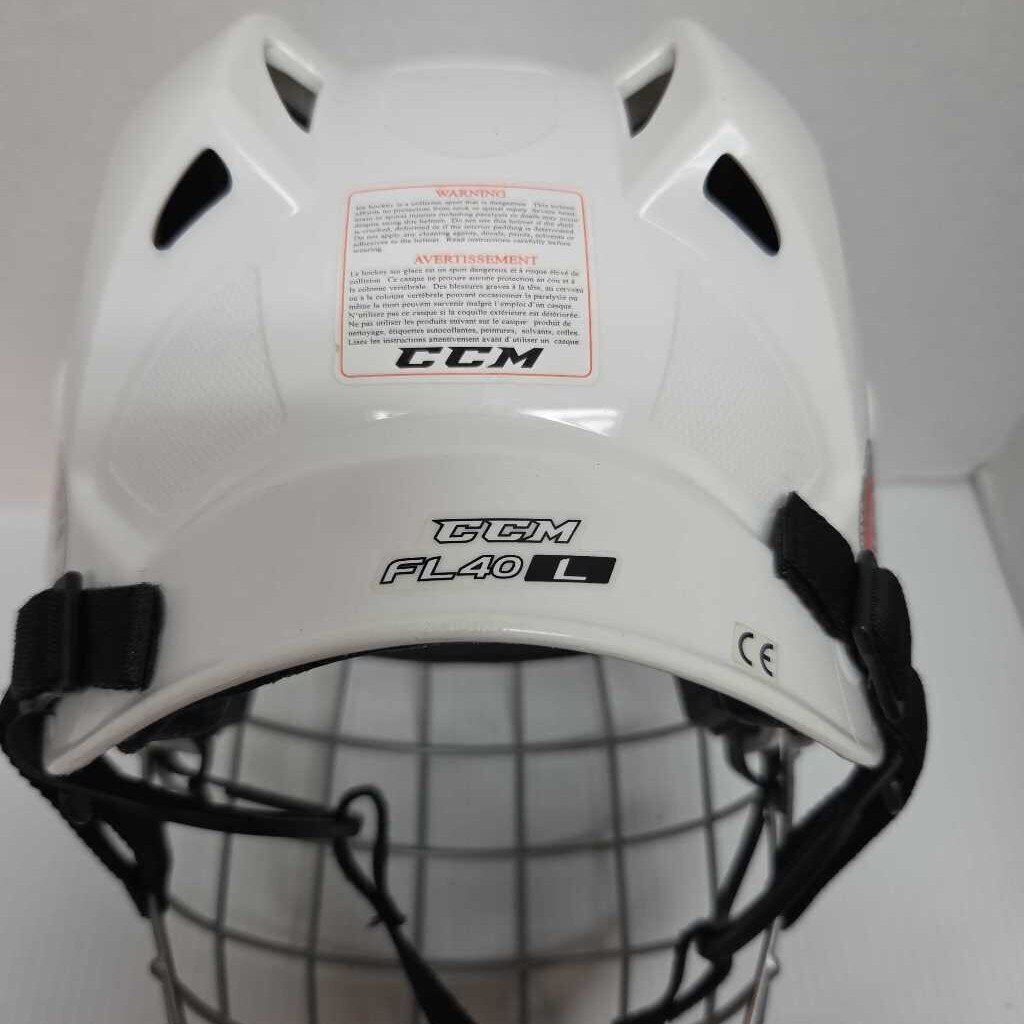 CCM FL40 Hockey Helmet Combo White Size Senior Large Preowned ( Expired Certification )