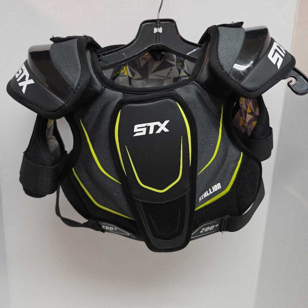 STX Stallion 200+ Lacrosse Shoulder Pads Black/Grey Size Youth Small Preowned